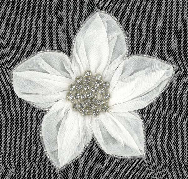 BEADED LARGE FLOWER - WHITE/CRYSTAL